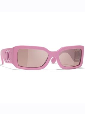 Chanel Pink Rectangular Logo Sunglasses Acetate & Nylon Pink